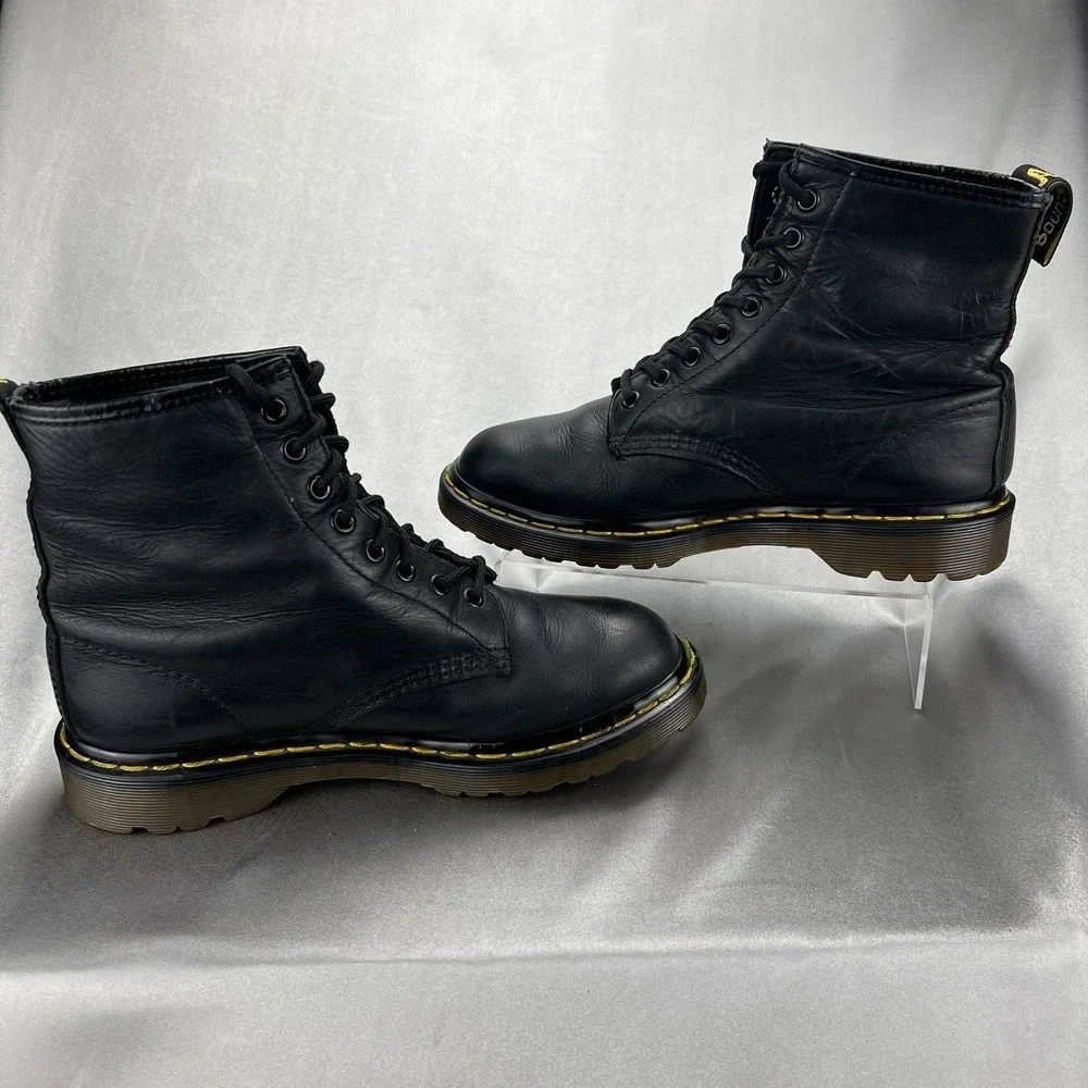 Vtg Dr. Martens Combat Black Leather Boots Made In England * UK 6 / US 7 / EU 39 - Picture 10 of 17